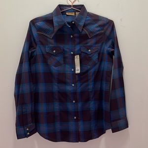 Wrangler pearl snap purple plaid button down NWT size small